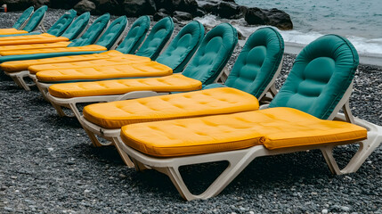Beach Loungers: Yellow and Teal Coastal Relaxation