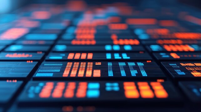 Futuristic Digital Data Visualization with Neon Blue and Orange Colors