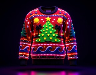 3D Tacky Christmas Ugly Sweater with Holiday Design for Vaporwave Backgrounds