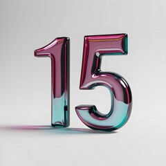 Reflective Number Fifteen: A Stunning 3D Render of Iridescent Glass Digits
