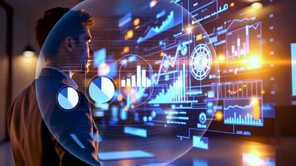 A futuristic interface showcasing advanced digital analytics and data visualization