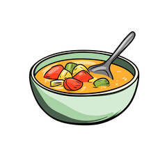 a bowl of soup with a spoon