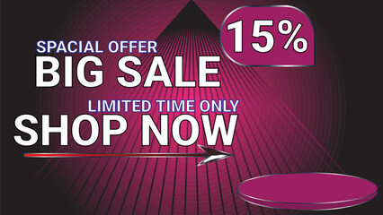 15 percent Special offer big sale limited time only shop now template banner with purple theme