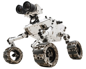 Naklejka premium a white robot with black eyes and wheels