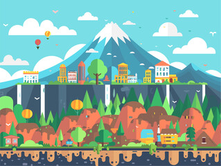 Fototapeta premium Volcanic Wonder Cities: Exploring the Majesty and Beauty Within Nature's Fiery Embrace