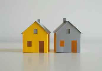 miniature houses, yellow and gray, home concept, simple design, modern decor, minimalism, real estate ideas, creative solutions, housing market trends, colorful models