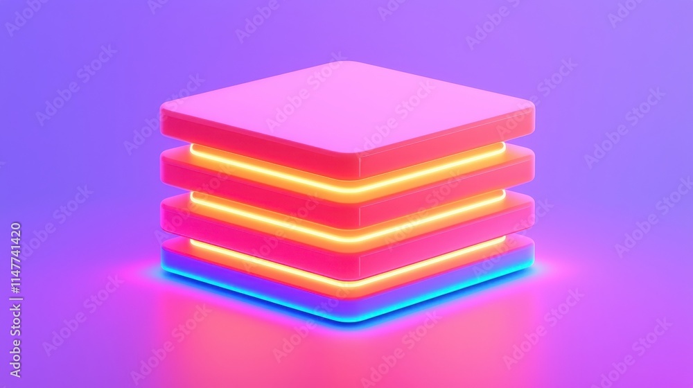 Poster submit tax finance and calculation concept. neon layered shapes with glowing edges on a colorful bac