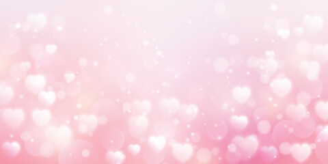 Blurry dreamy pink valentine's day background with heart and bokeh light effect, vector illustration.