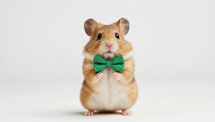 Fototapeta premium Adorable Hamster Wearing a Green Bow Tie