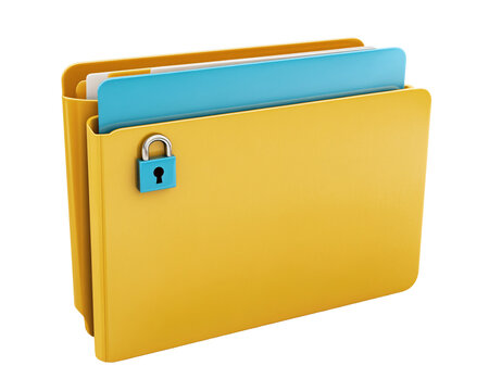 Yellow Folder with Blue Padlock and Papers