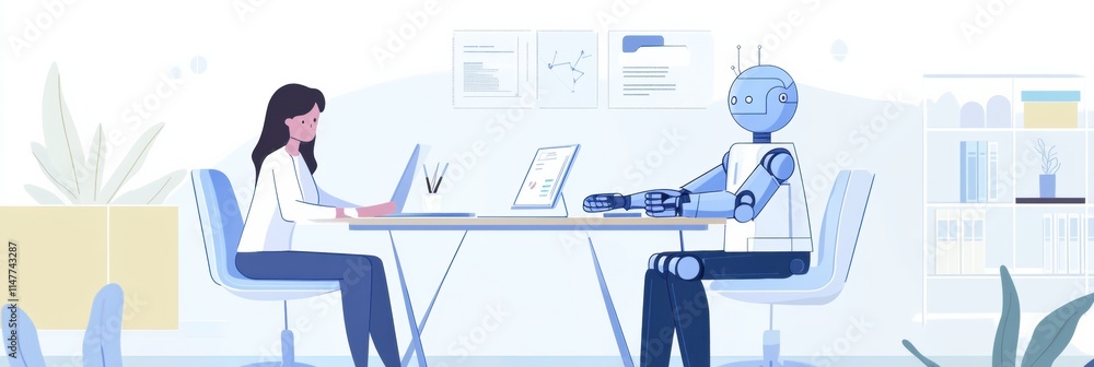 Leinwandbilder Collaboration between human and robot on innovative project at modern workspace. Generative AI