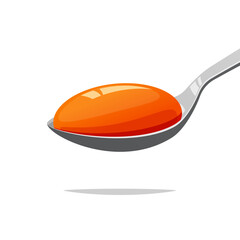 Raw egg yolk in a spoon isolated on white background.
