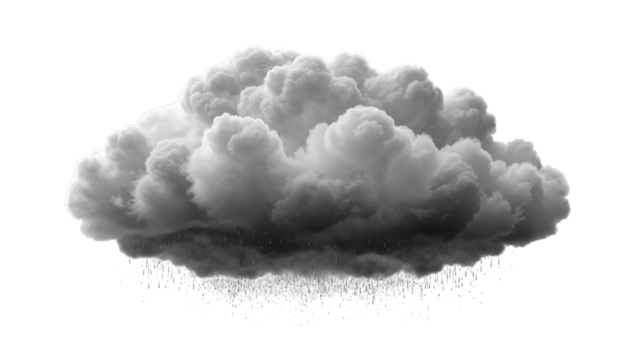 PNG of A dramatic dark gray cloud filled with rain, symbolizing impending storms and atmospheric changes on transparent background.