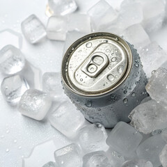 Chilled Perfection: Refreshing Drink Can with Ice Cube Surround"