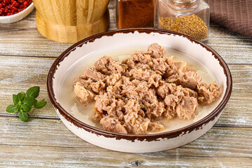 Canned tuna fish in the bowl