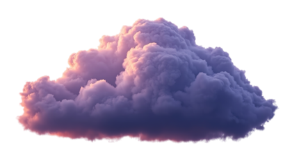 PNG of A beautiful, fluffy purple cloud illuminated by soft pastel hues at sunset on transparent background.
