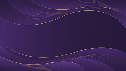 Abstract purple luxury background with gold lines. Elegant wave modern wallpapers. Suitable for templates, banners, cards, sales, ads, events, awards, web and pages