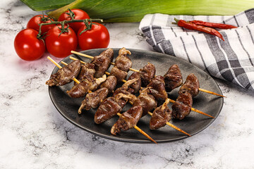 Gourmet Grilled chicken hearts skewer
