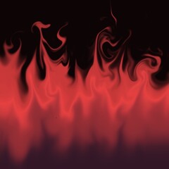 A close-up view of a textured abstract painting with a fiery red and black swirl design.