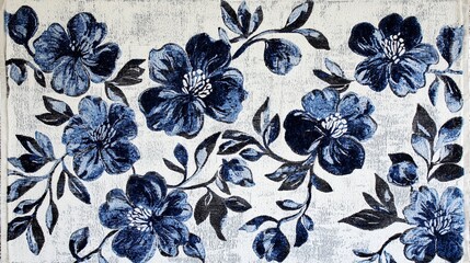 Blue floral pattern vintage ethnic modern tapestry embroidery texture boho design