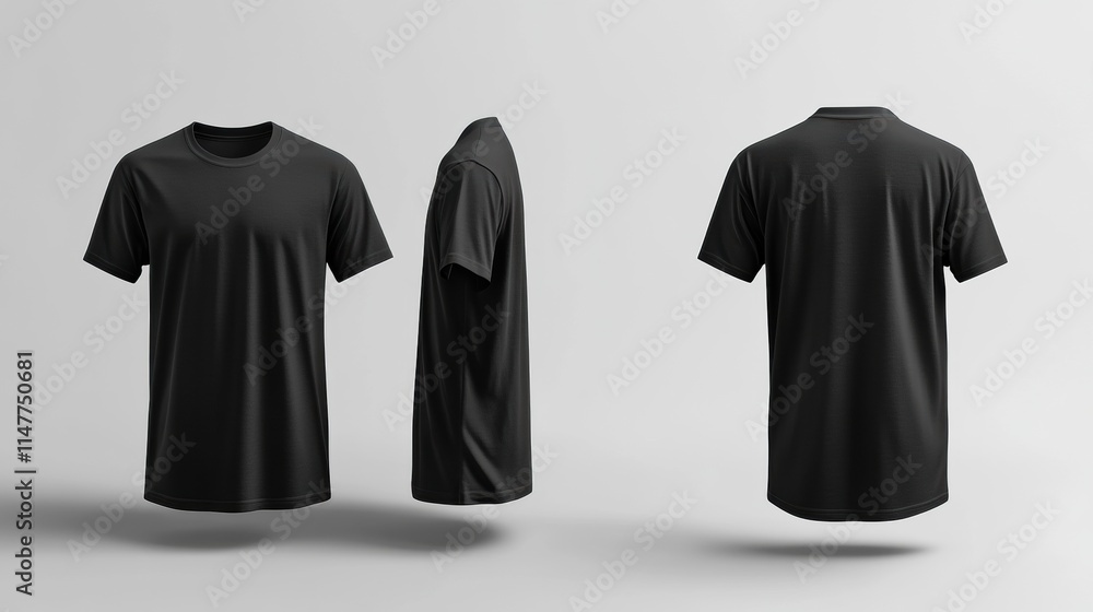 Aufkleber clean mockup of a black t shirt template for displaying designs or text in various angles and positi