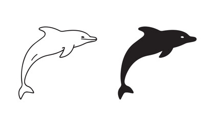 A silhouette of a dolphin On white background.