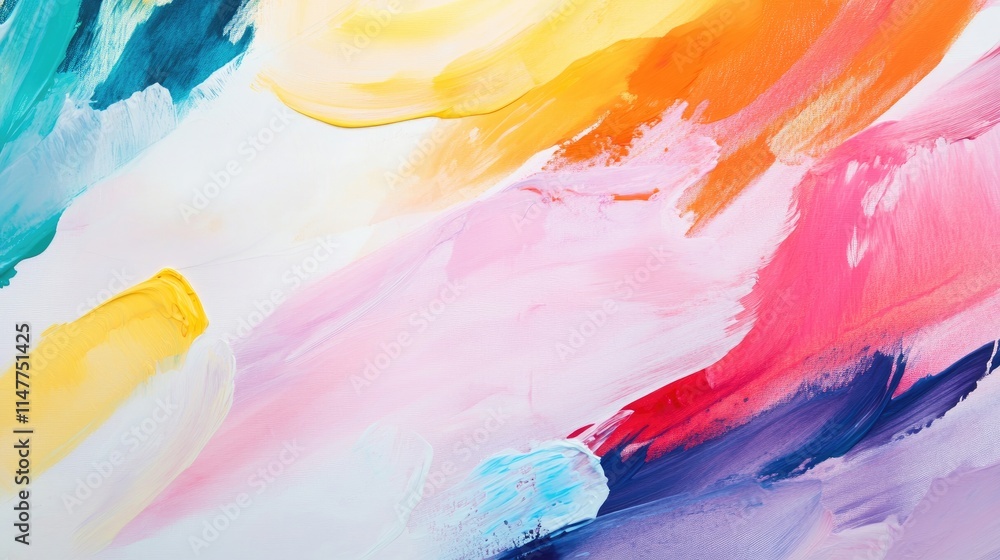 Poster soft pastel paint smeared across a white background fades into bold bright hues, creating an abstrac