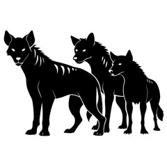 Silhouette of Three Hyenas in Black-and-White Illustration