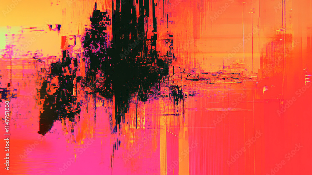 Poster vibrant abstract artwork with dynamic colors and textures in a modern setting.
