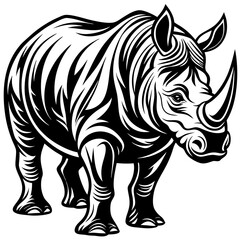 Bold Black and White Rhinoceros Illustration for Animal Art