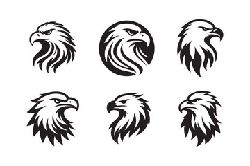 Set of Eagle head logo icon silhouette vector illustration