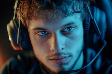 Gamer Immersed in Video Game with Headphones Highlighting Esports and Online Gaming Competition Generative AI