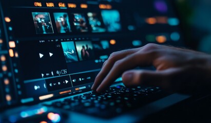 Close-up of a Hand Editing Videos on a Laptop