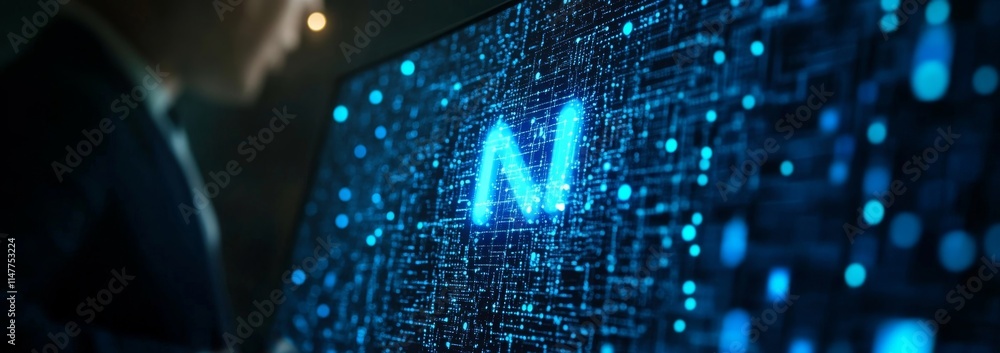 Poster ai technology: futuristic digital neural network display
