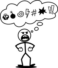Stick man swearing a lot. Symbols of censored words