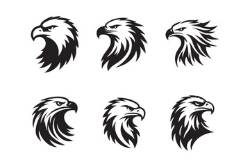 Set of Eagle head logo icon silhouette vector illustration