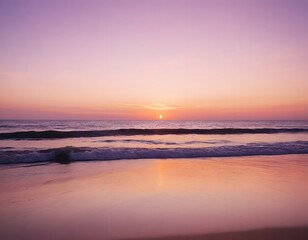Romantic Sunset Over Ocean with Silhouetted Beach Scene , Tranquil and Serene for Love-Themed Designs