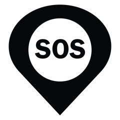 Marker location with SOS. Marker location with SOS icon isolated on white background. SOS alarm phone map pointer for apps and website. Vector illustration. Help concept. EPS 10