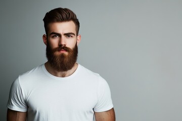 Fototapeta premium Stylish male model in white t shirt for logo design.