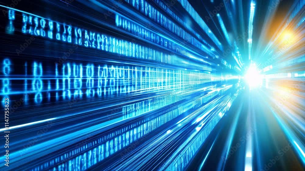 Poster exploring the vibrant energy of digital data flowing through cyberspace