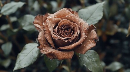 Dew-Kissed Copper Rose in a Lush Garden AI Generated