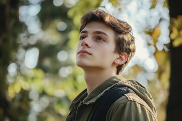 Portrait of a young male outdoors wearing casual attire