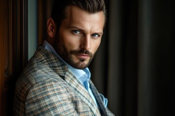 Fototapeta premium Portrait of handsome man in checked suit