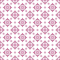 Valentine’s Day seamless pattern design, pink hearts and rhombus in flowery composition.