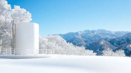 Obraz premium Snowy mountain landscape with a white cylindrical structure.