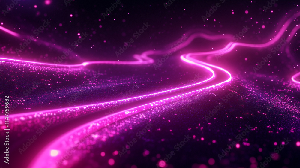 Poster swirling neon light trails create a vibrant visual effect in a dark environment.