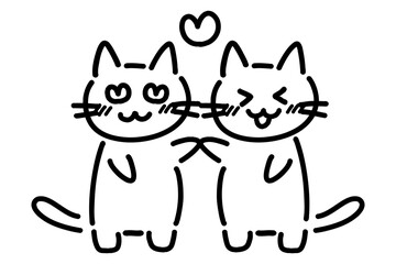 ラブラブな手描きの猫のイラスト