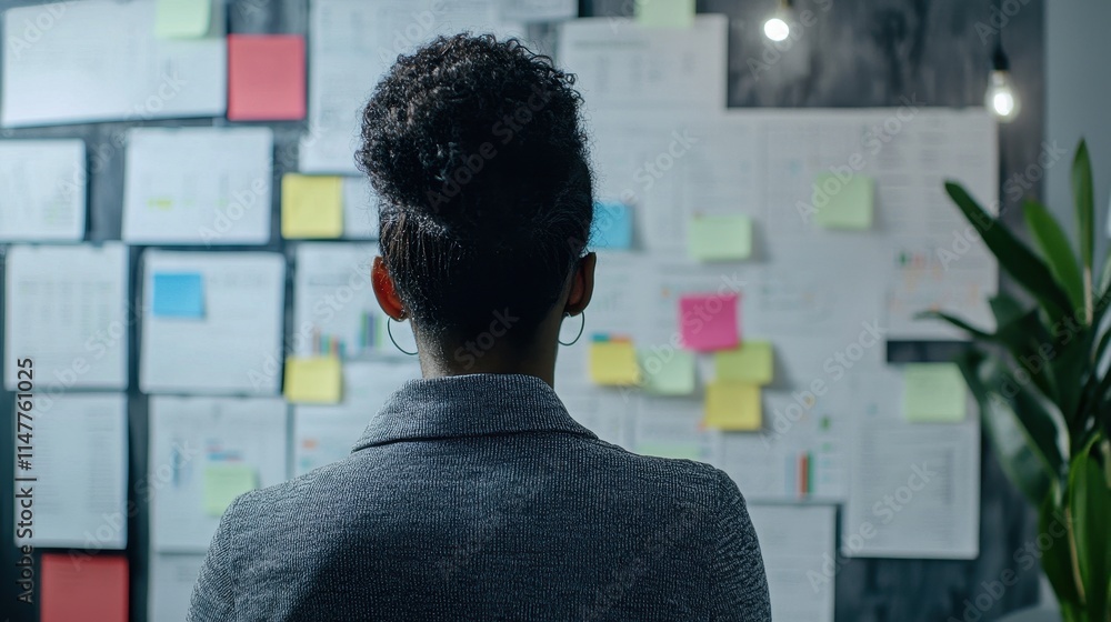 Aufkleber business professional reviewing goals and setting objectives in a modern workspace with notes and ch