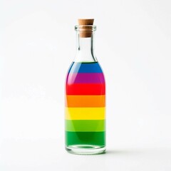 Rainbow Bottle, Isolated white background, flat lay 