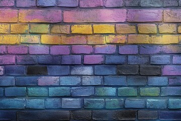Fototapeta premium Colorful brick wall with pink blue purple yellow black